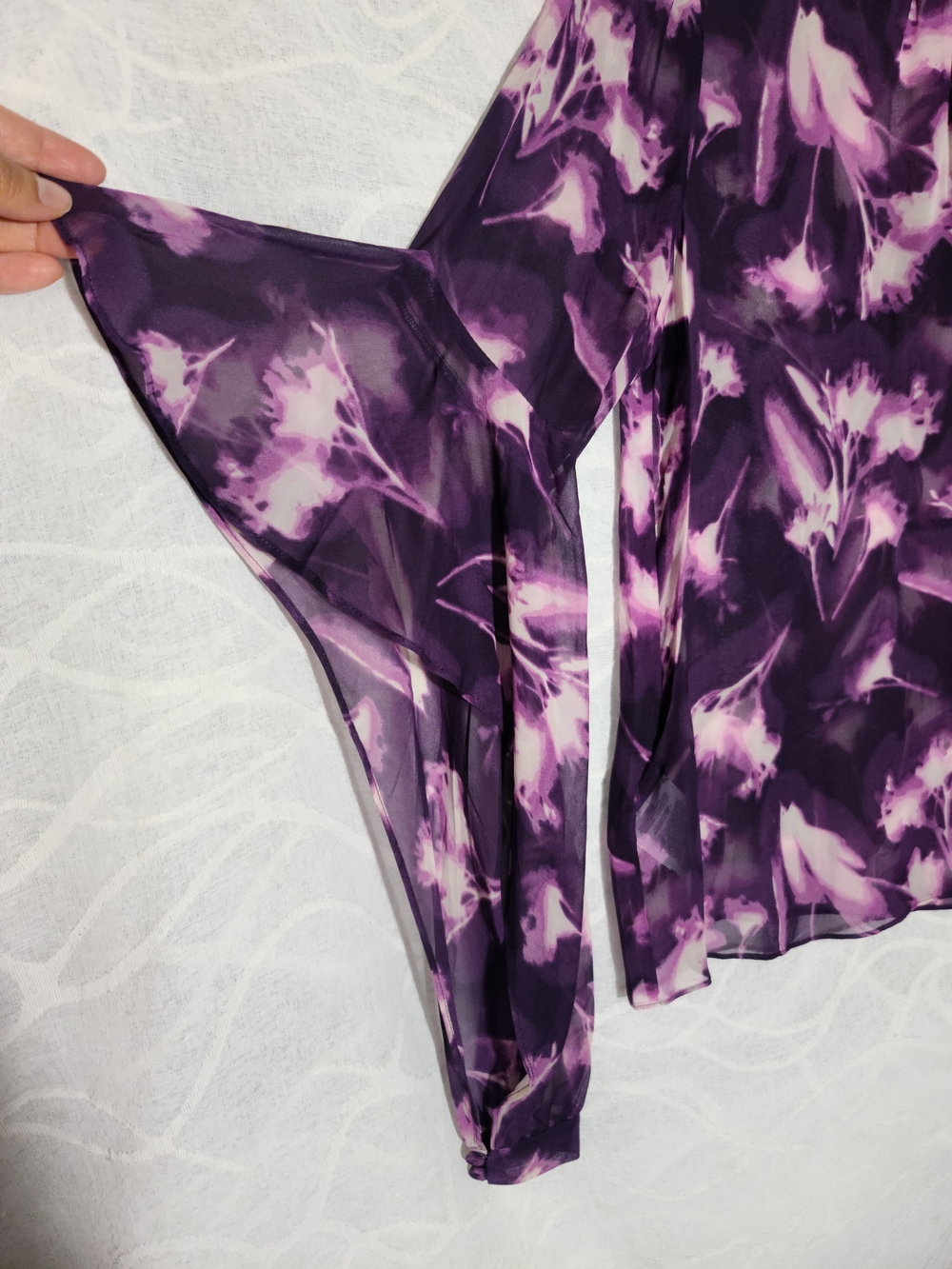 BCBGMaxAzria Purple Floral Sheer Blouse - Picture 3 of 5